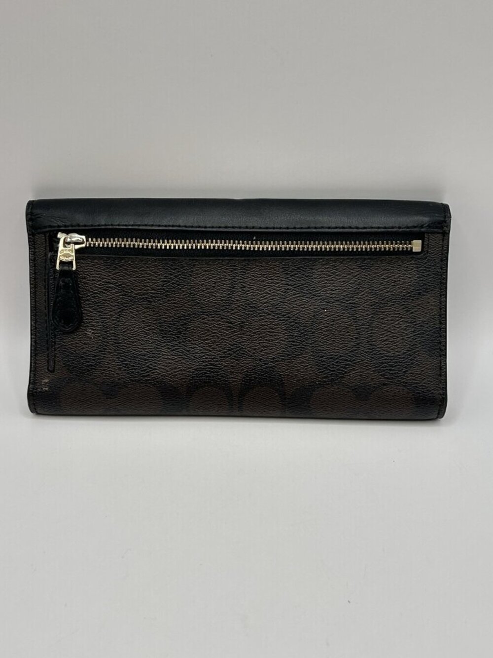 Coach F57319 Signature Monogram Tri-Fold Long Checkbook Wallet PVC Leather Brown - Picture 6 of 16